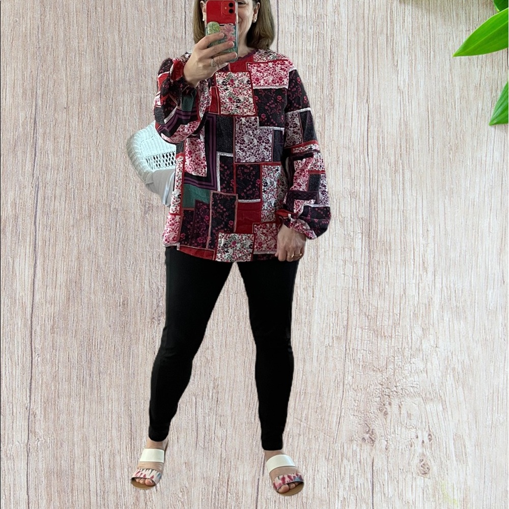 Rose Cottagecore Floral Print Patchwork Tunic Top - Picture 8 of 12